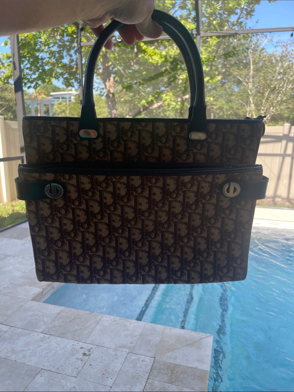 Rare Dior Brown Monogram Canvas Tote with Dark Brown Trim - Picture 9 of 12